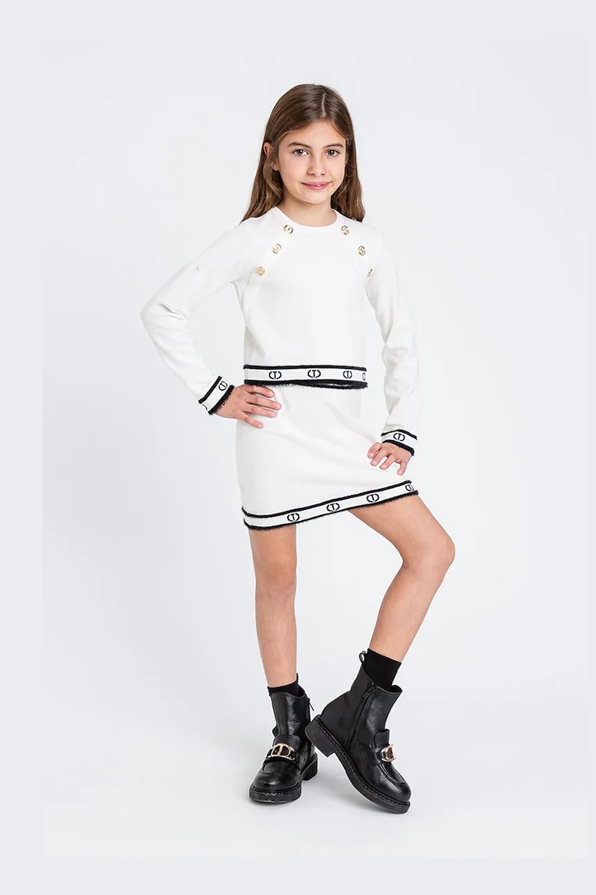 Levně Sukně s příměsí vlny pro děti Twinset bílá barva, mini, pouzdrová, 252GJ3072