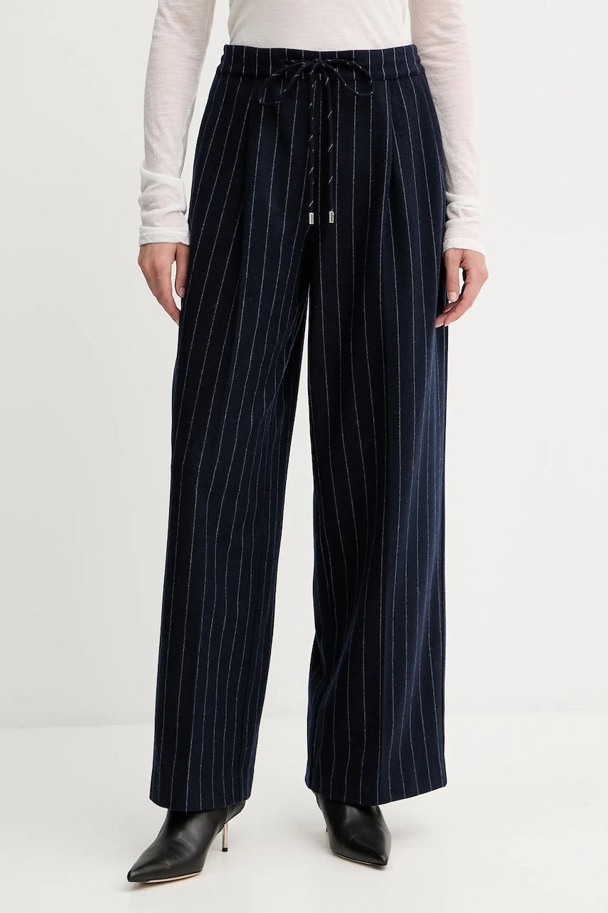 Liviana Conti pantaloni culoarea albastru marin, lat, high waist, F5WL32