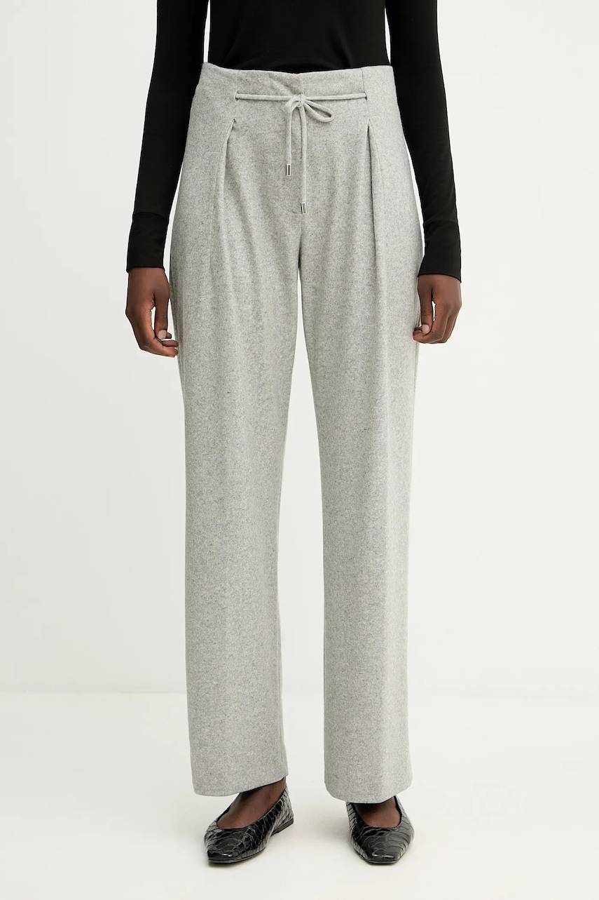 Liviana Conti pantaloni cu cașmir culoarea gri, lat, high waist, F5WN34