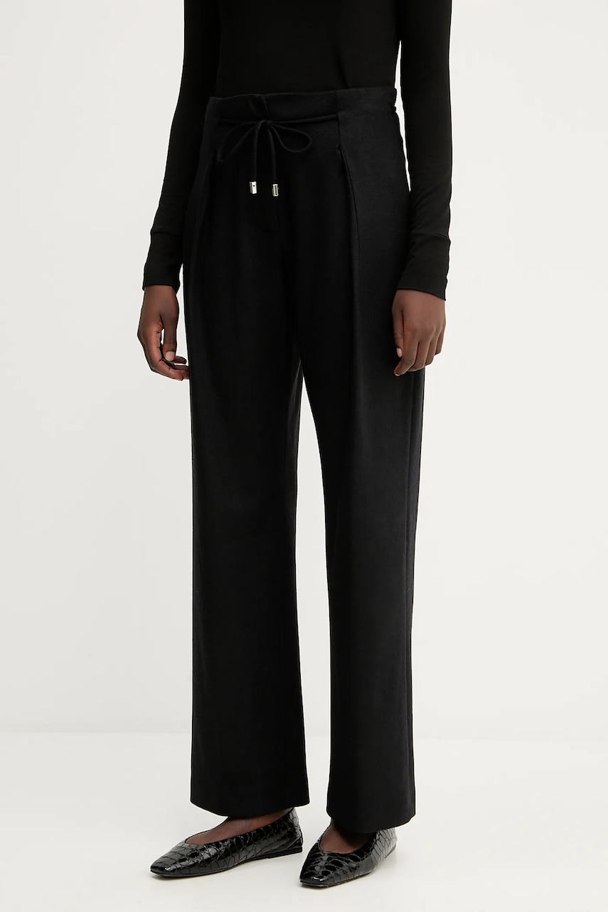Levně Kalhoty s příměsí kašmíru Liviana Conti černá barva, high waist, F5WN34