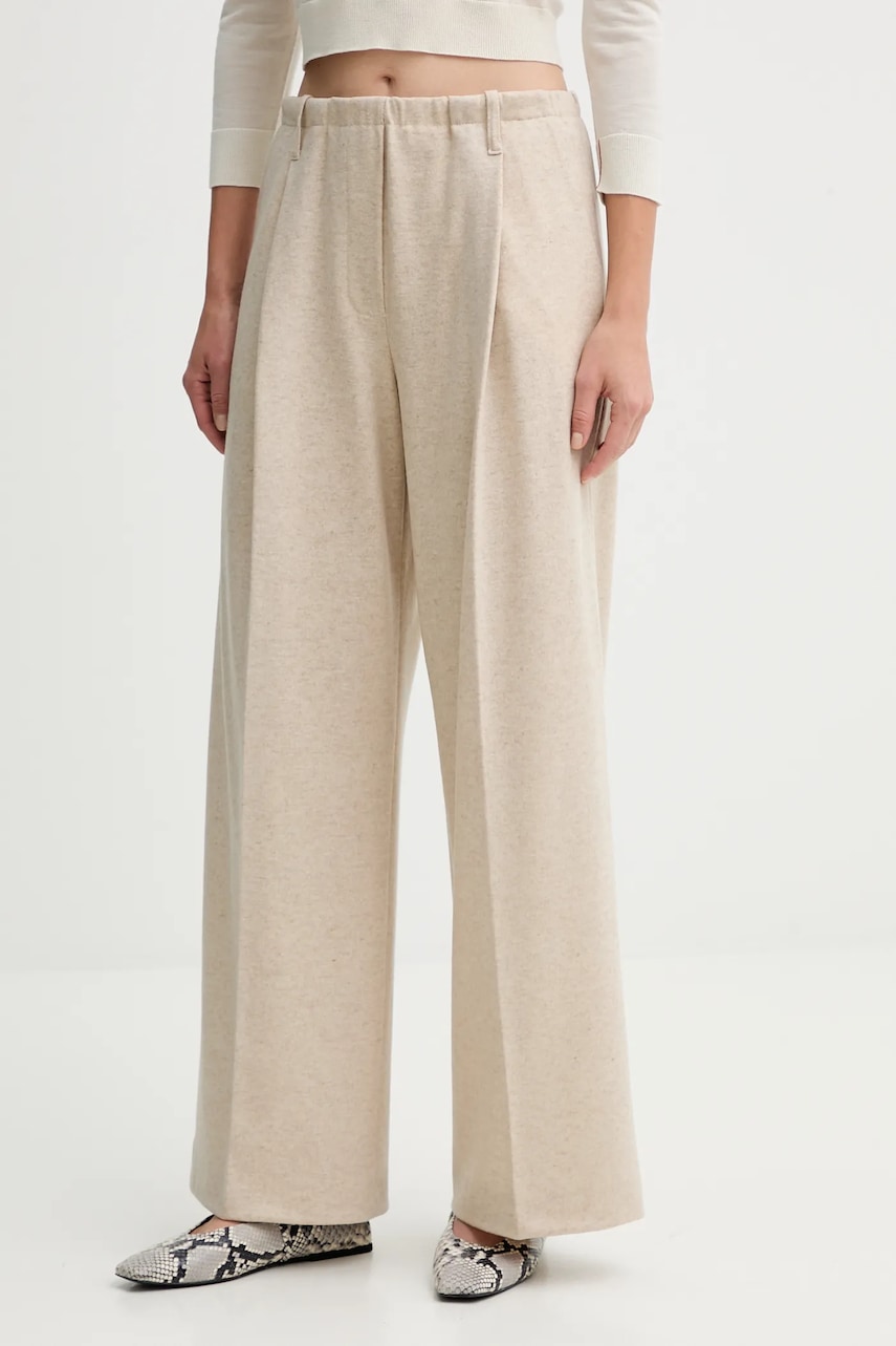 Liviana Conti pantaloni cu cașmir culoarea bej, lat, high waist, L5WN37