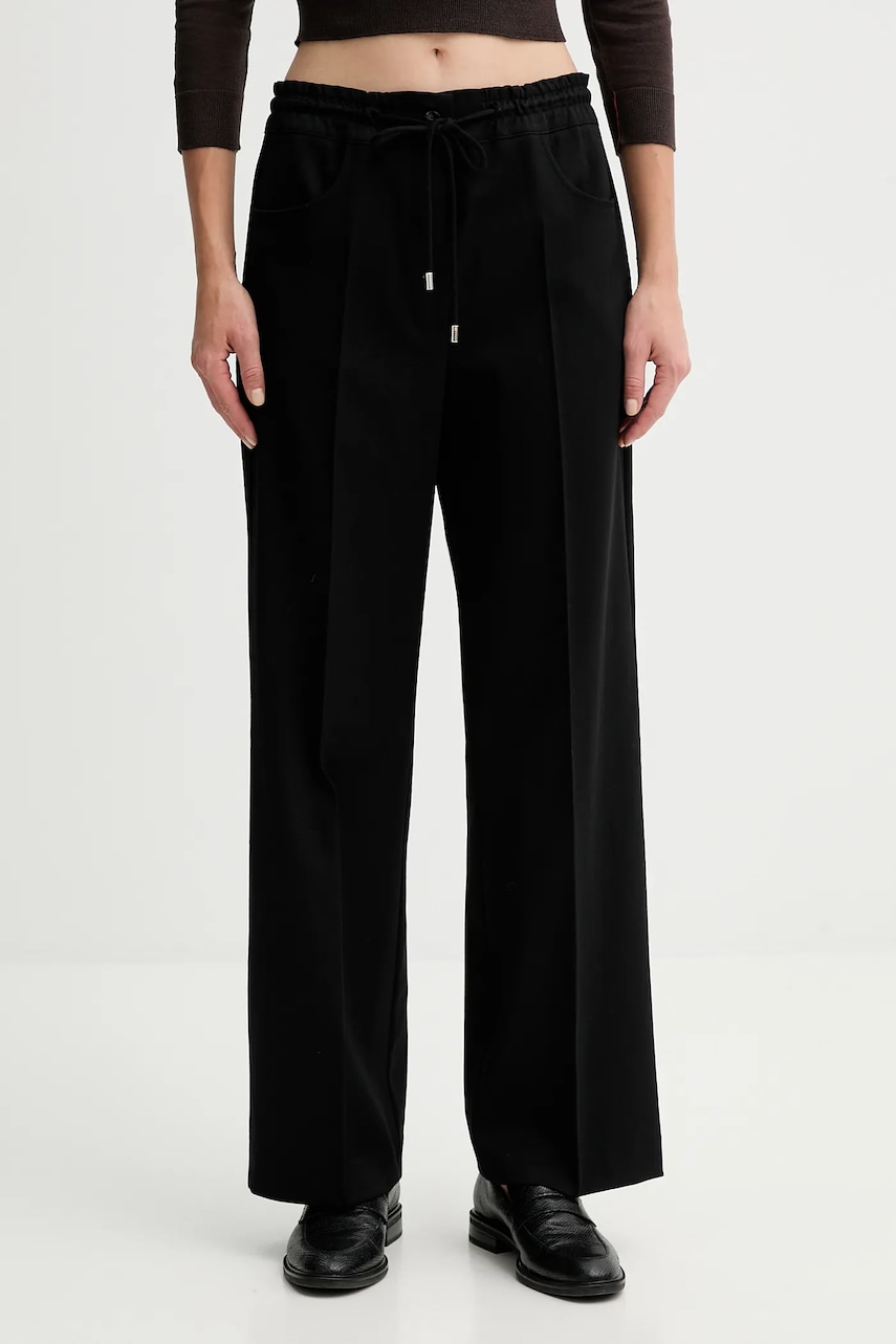 Liviana Conti pantaloni cu lână culoarea negru, drept, high waist, L5WN85