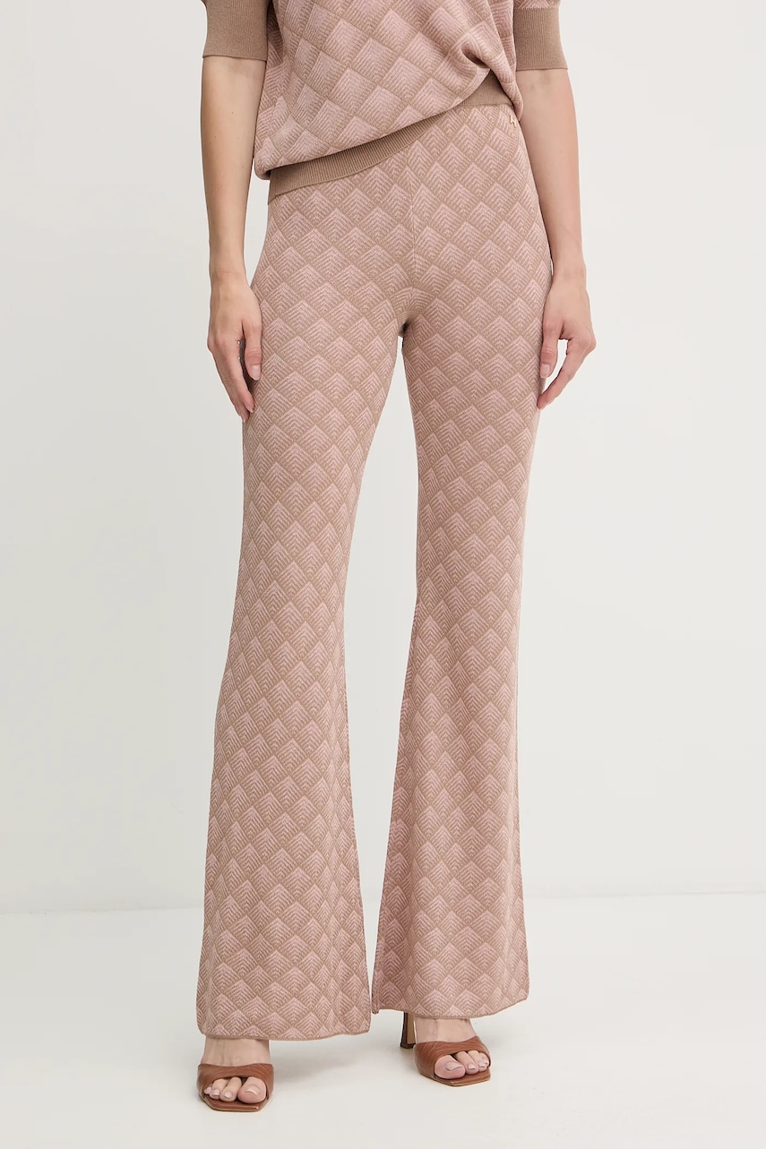 Silvian Heach pantaloni din amestec de in ARIS culoarea roz, evazați, high waist, GPA25201PA