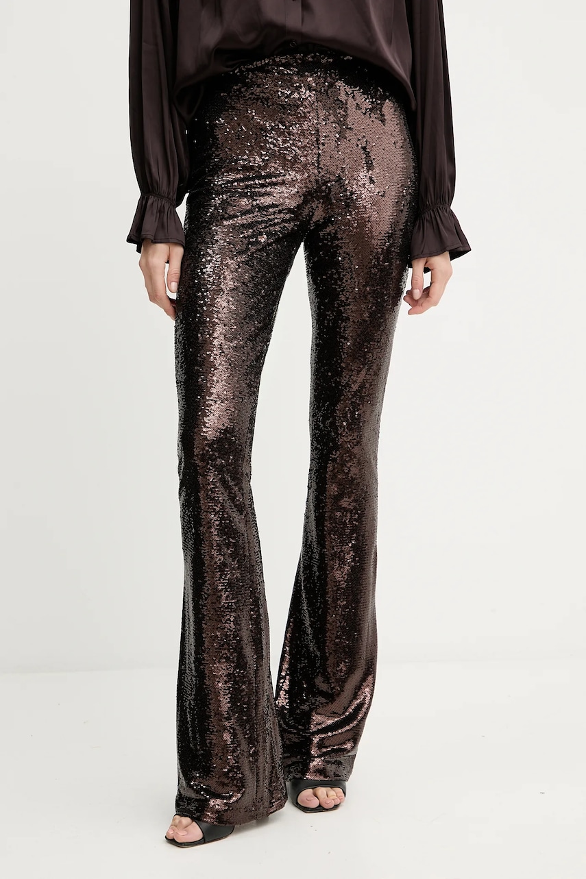 Levně Kalhoty Silvian Heach FUNZAM dámské, hnědá barva, zvony, high waist, GPA25522PA