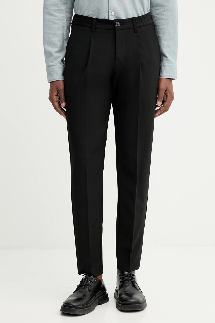 Marc O\'Polo pantaloni din amestec de lână bărbați, culoarea negru, cu croială chinos 530021410102