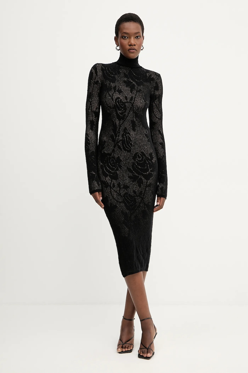 Liviana Conti rochie cu lână culoarea negru, mini, mulata, F5WG48