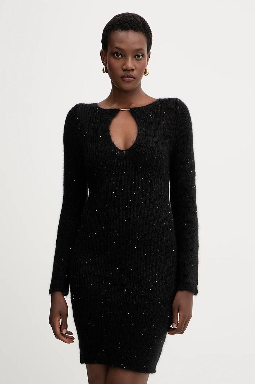 Liviana Conti rochie cu lână culoarea negru, mini, mulată, L5WG62