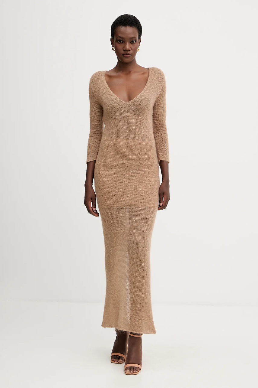 Liviana Conti rochie cu lână culoarea maro, maxi, drept, L5WG63