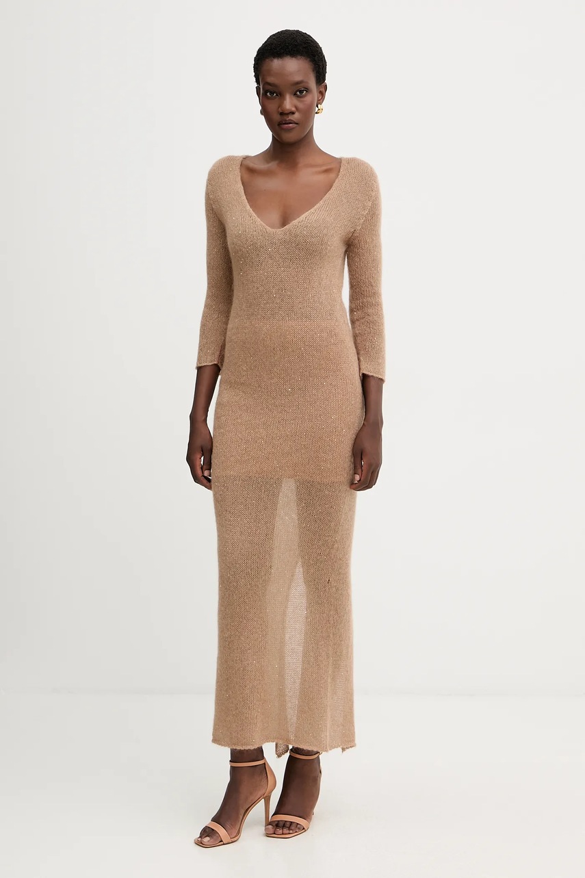 Сукня з додаванням вовни Liviana Conti колір коричневий maxi пряма L5WG63