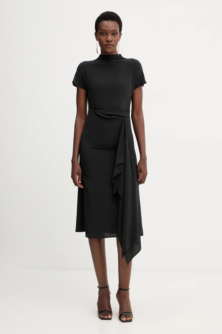 Шовкова сукня Liviana Conti колір чорний midi розкльошена L5WS15