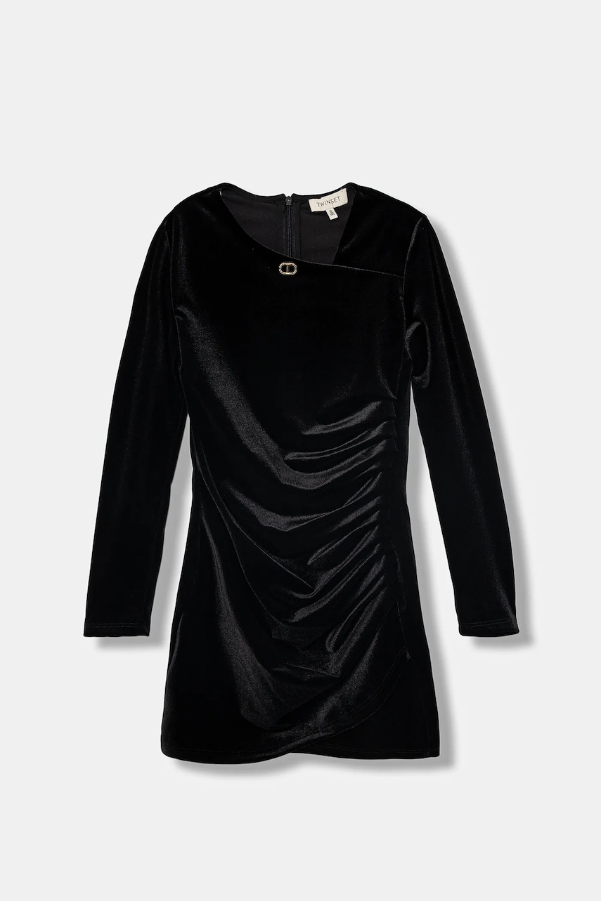 Levně Dětské velurové šaty Twinset černá barva, mini, 252GJ2035