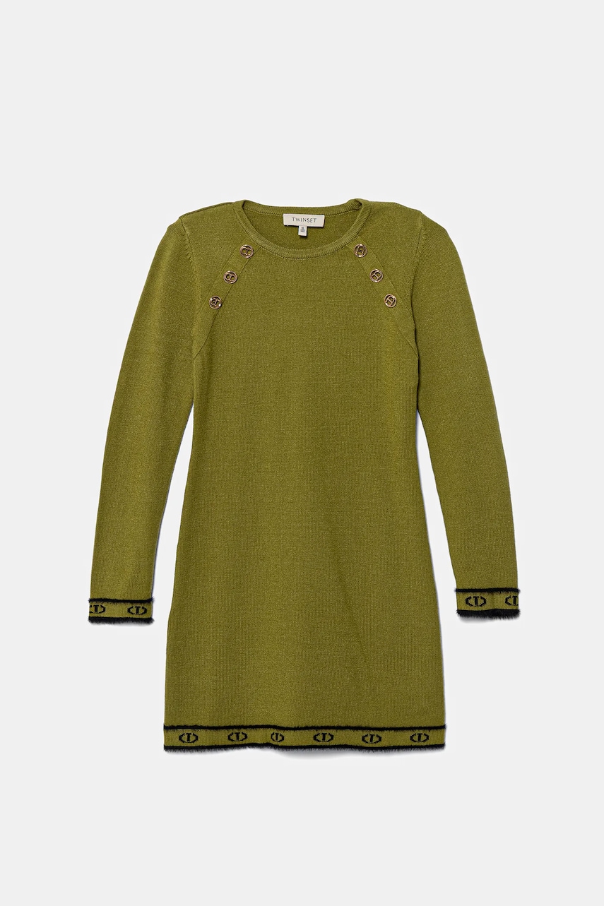 Levně Dívčí šaty Twinset zelená barva, mini, 252GJ3014