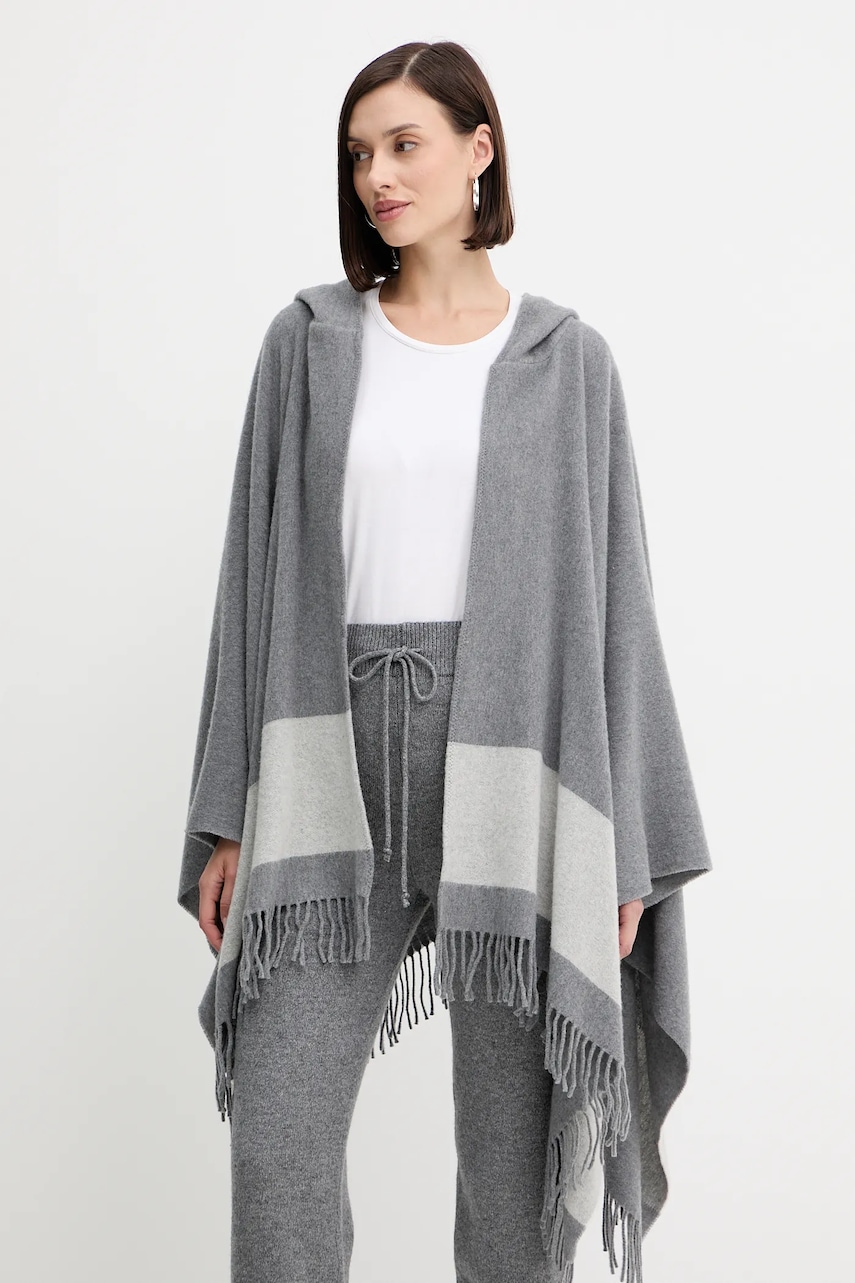 Liviana Conti poncho din lână culoarea gri, călduros, A5WF11
