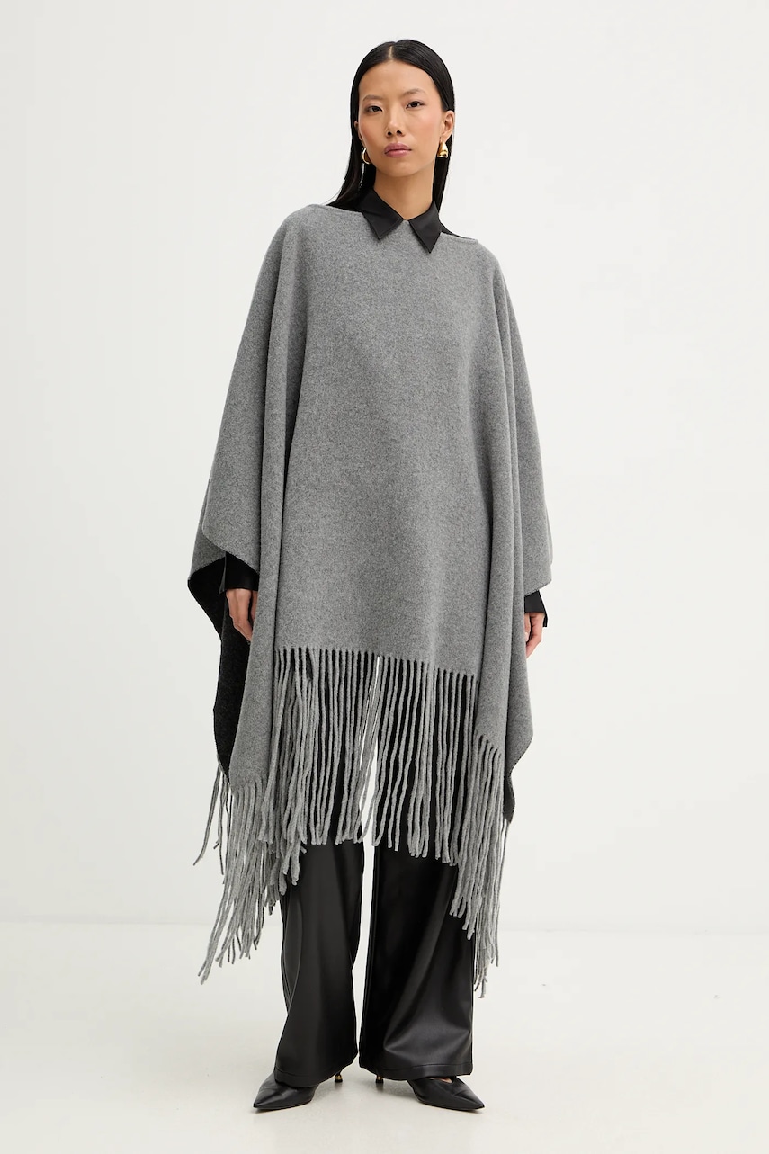 Liviana Conti poncho de lână culoarea gri, călduros, A5WF58