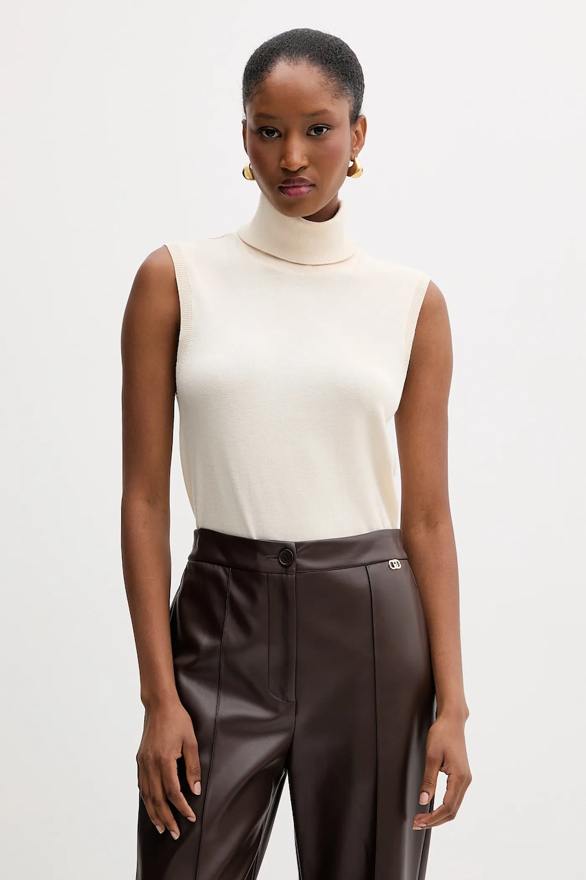 Silvian Heach vestă WARMI culoarea bej, light, cu guler, GPA25037LU