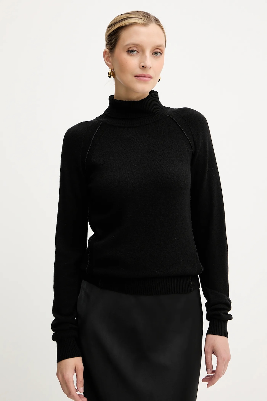 Silvian Heach pulover din amestec de lână SAM culoarea negru, cu guler, GPA25244LU