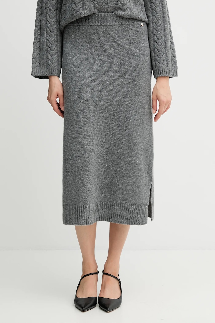 Mos Mosh fustă de lână BRYNDIS culoarea gri, maxi, evazați, 173230