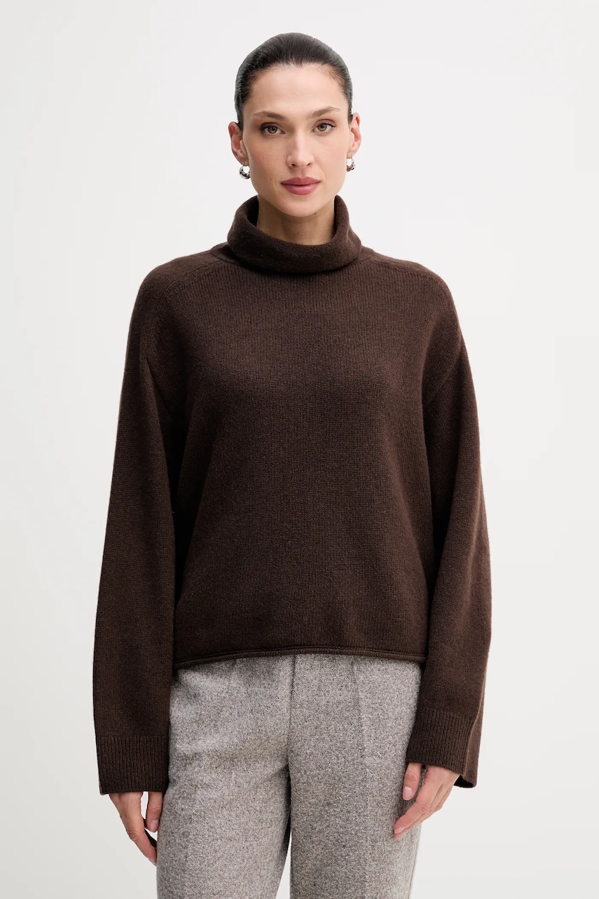 Marc O'Polo pulover din amestec de lână culoarea maro, cu guler, 510609060267