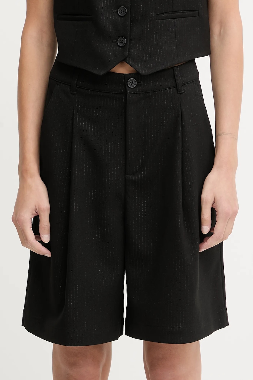 Marc O'Polo pantaloni scurți culoarea negru, cu imprimeu, high waist, 5000007582